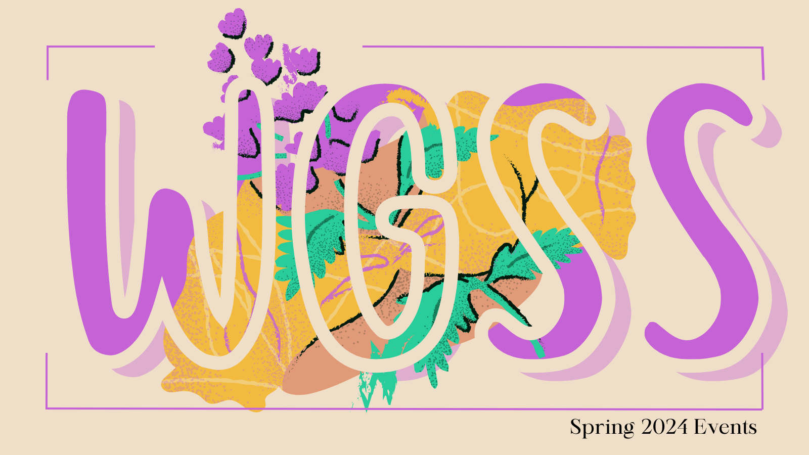Decorative image of WGSS acronym over a paint of a yellow shirt with purple flowers